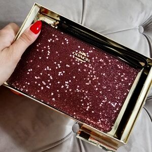 Coach Small Wristlet With Heart Glitter